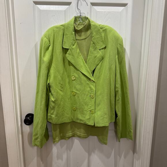 VTG 80s Womens Blazer Lime Green Silk Linen Blend Sz 16 and Mock Tank Set Sz L - Picture 11 of 11